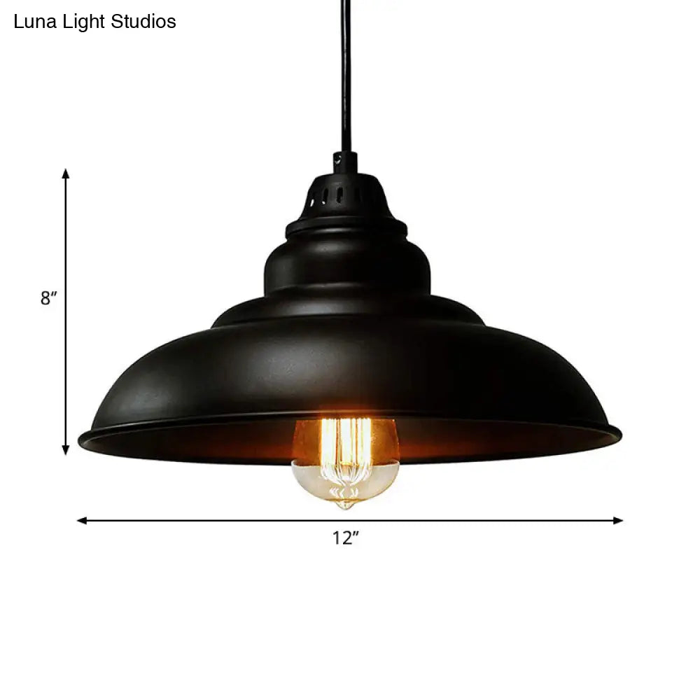 Bowl Suspension Pendant Light in Black - Industrial Style Metal, 1 Light for Dining Room