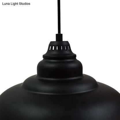 Bowl Suspension Pendant Light in Black - Industrial Style Metal, 1 Light for Dining Room