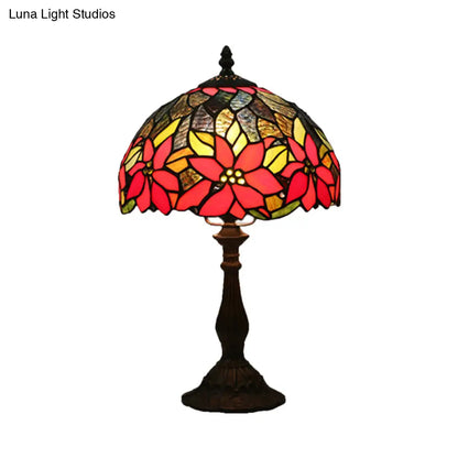 Bowled Beauty: Mediterranean Flower Patterned Desk Lamp in Bronze