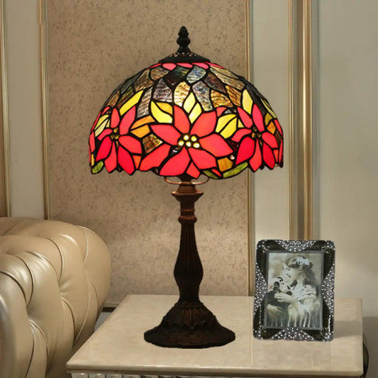 Bowled Beauty: Mediterranean Flower Patterned Desk Lamp in Bronze