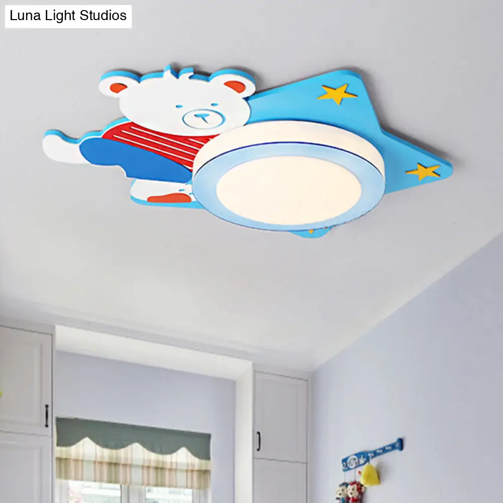 DecorBites™ Boys' Cartoon Bear Wood Animal Blue LED Ceiling Light