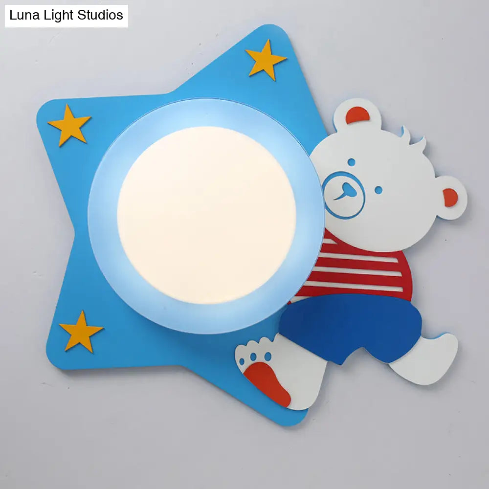 DecorBites™ Boys' Cartoon Bear Wood Animal Blue LED Ceiling Light
