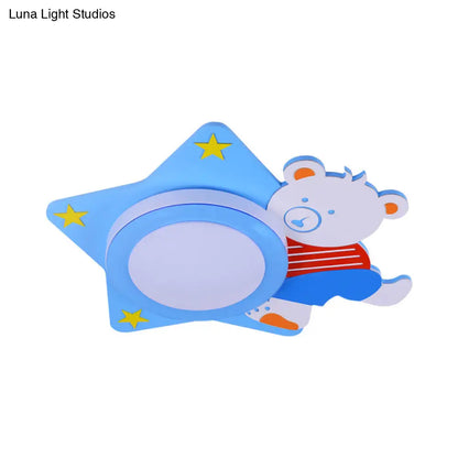 DecorBites™ Boys' Cartoon Bear Wood Animal Blue LED Ceiling Light