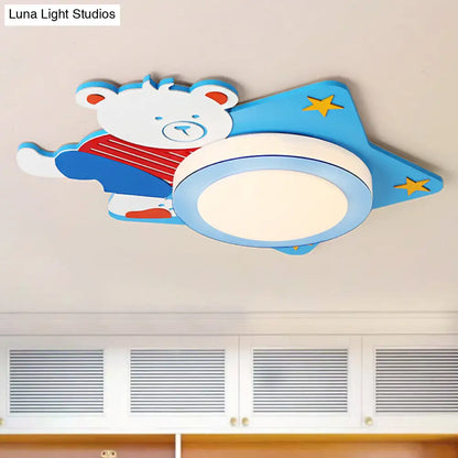 DecorBites™ Boys' Cartoon Bear Wood Animal Blue LED Ceiling Light