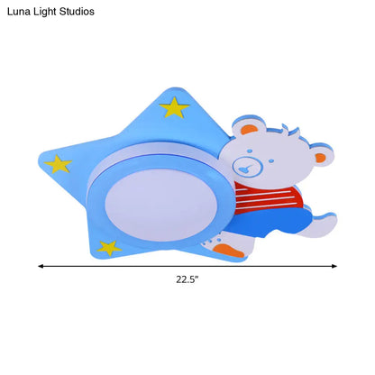 DecorBites™ Boys' Cartoon Bear Wood Animal Blue LED Ceiling Light