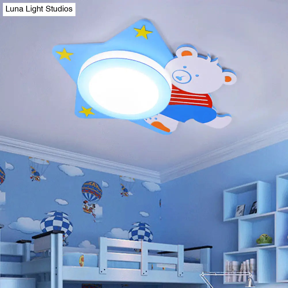 DecorBites™ Boys' Cartoon Bear Wood Animal Blue LED Ceiling Light