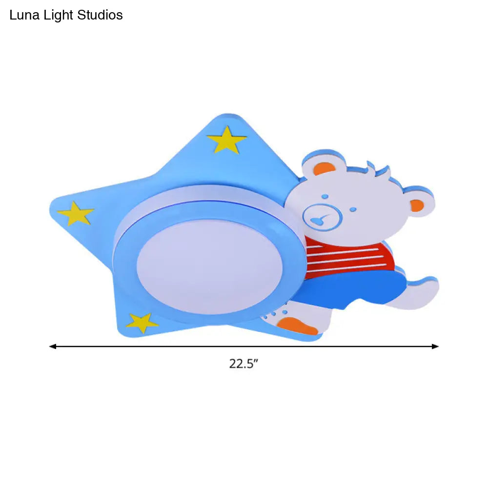 DecorBites™ Boys' Cartoon Bear Wood Animal Blue LED Ceiling Light