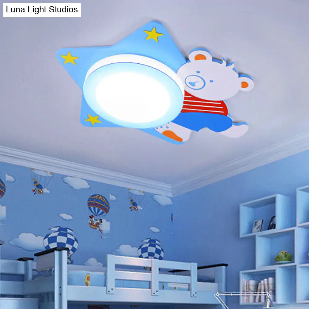 DecorBites™ Boys' Cartoon Bear Wood Animal Blue LED Ceiling Light