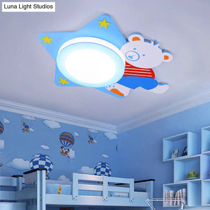DecorBites™ Boys' Cartoon Bear Wood Animal Blue LED Ceiling Light