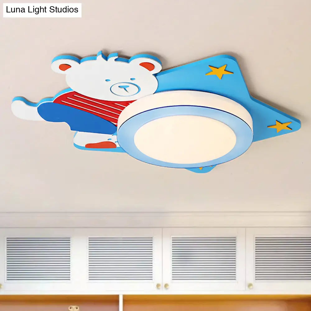 DecorBites™ Boys' Cartoon Bear Wood Animal Blue LED Ceiling Light