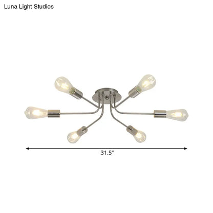 DecorBites™ Branch Semi-Mount Industrial Ceiling Light with 6 Exposed Bulbs in Brass/Nickel Finish