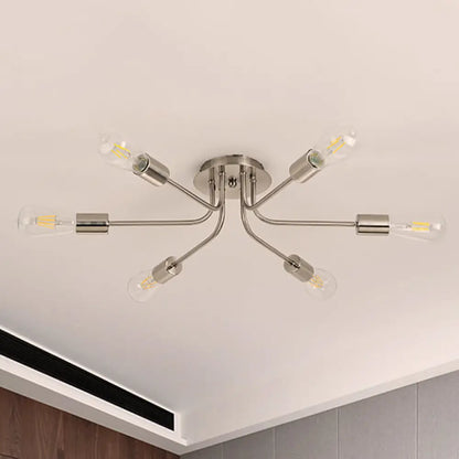DecorBites™ Branch Semi-Mount Industrial Ceiling Light with 6 Exposed Bulbs in Brass/Nickel Finish