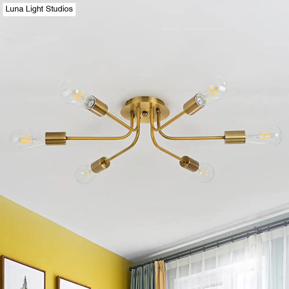 DecorBites™ Branch Semi-Mount Industrial Ceiling Light with 6 Exposed Bulbs in Brass/Nickel Finish