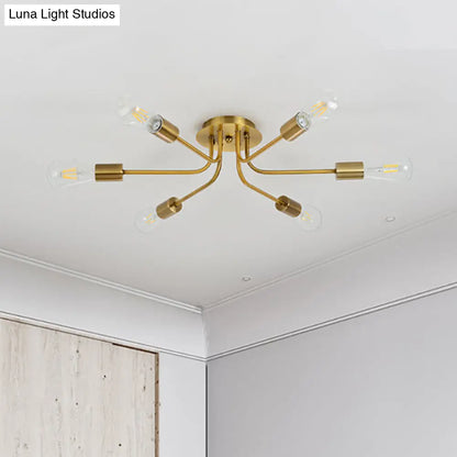 DecorBites™ Branch Semi-Mount Industrial Ceiling Light with 6 Exposed Bulbs in Brass/Nickel Finish