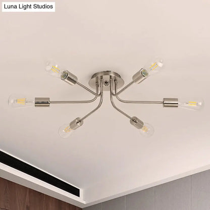 DecorBites™ Branch Semi-Mount Industrial Ceiling Light with 6 Exposed Bulbs in Brass/Nickel Finish