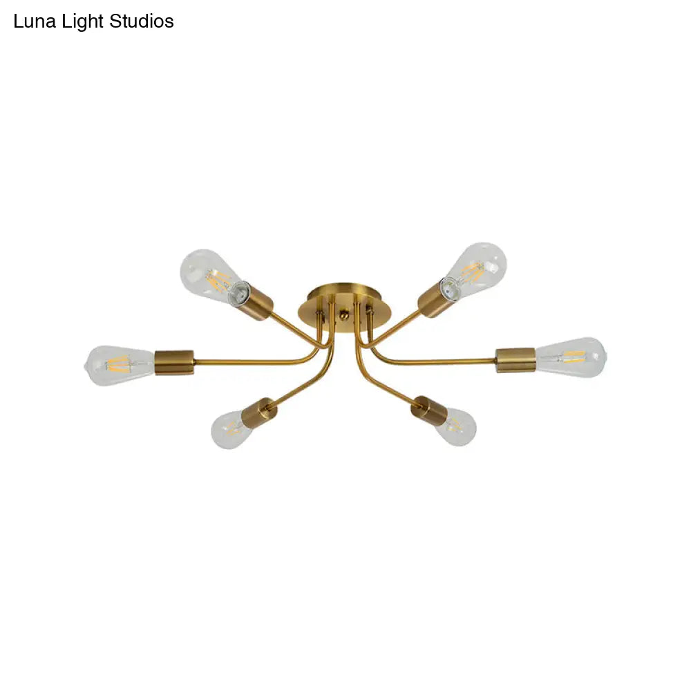 DecorBites™ Branch Semi-Mount Industrial Ceiling Light with 6 Exposed Bulbs in Brass/Nickel Finish