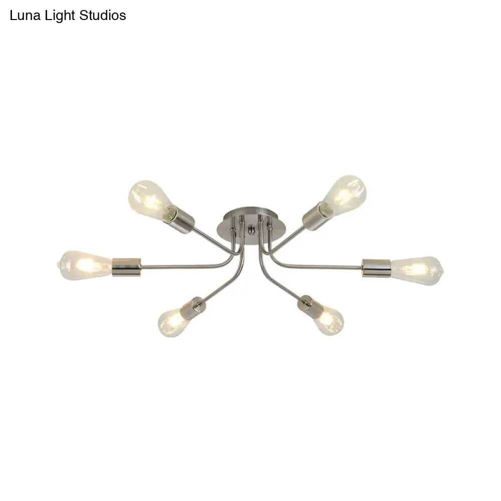 DecorBites™ Branch Semi-Mount Industrial Ceiling Light with 6 Exposed Bulbs in Brass/Nickel Finish