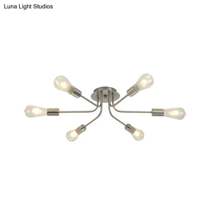 DecorBites™ Branch Semi-Mount Industrial Ceiling Light with 6 Exposed Bulbs in Brass/Nickel Finish