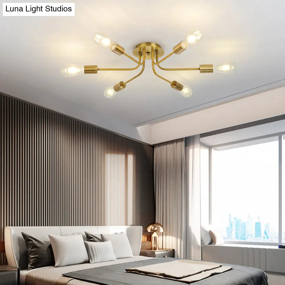DecorBites™ Branch Semi-Mount Industrial Ceiling Light with 6 Exposed Bulbs in Brass/Nickel Finish