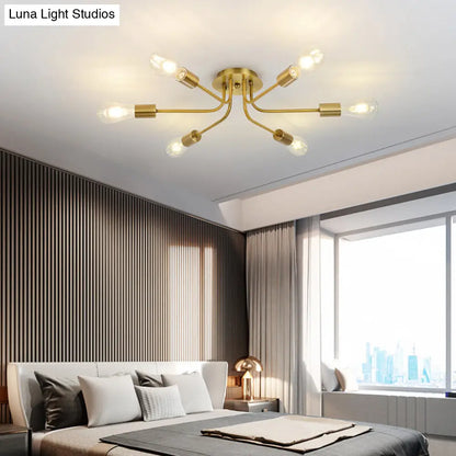 DecorBites™ Branch Semi-Mount Industrial Ceiling Light with 6 Exposed Bulbs in Brass/Nickel Finish