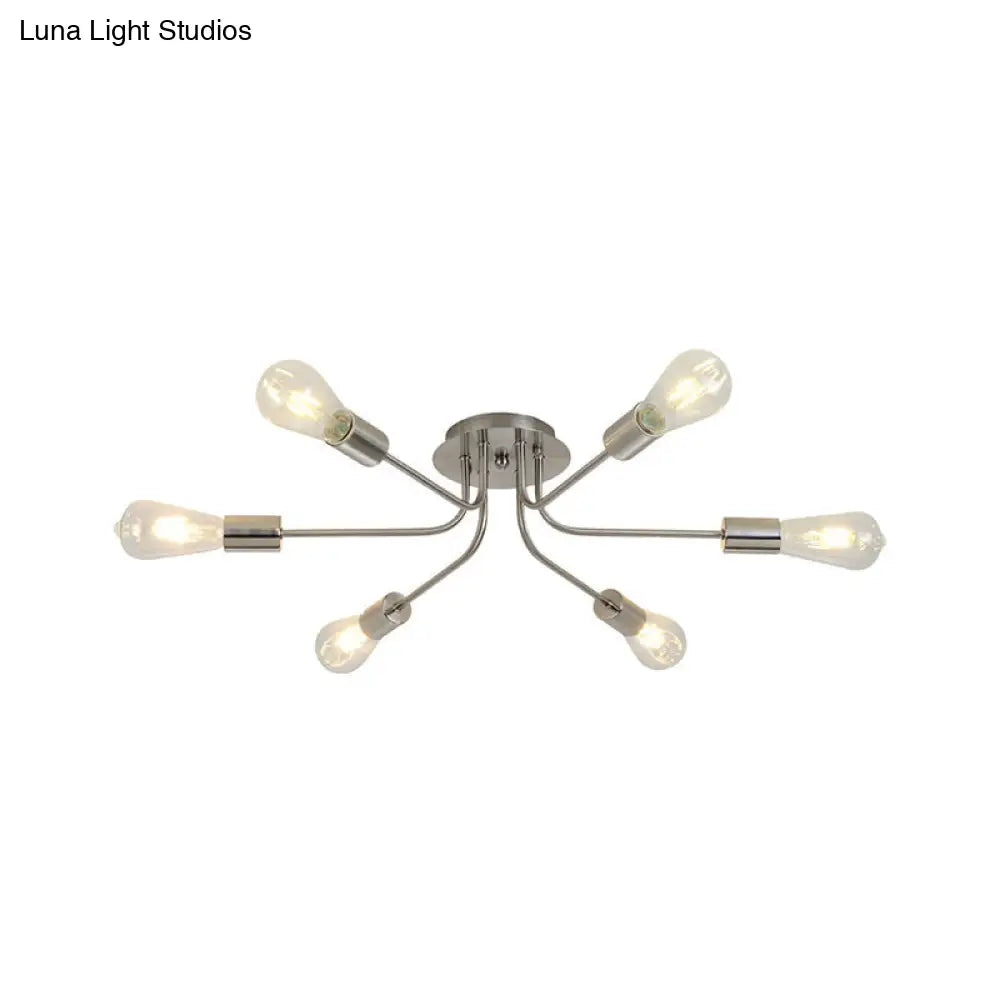 DecorBites™ Branch Semi-Mount Industrial Ceiling Light with 6 Exposed Bulbs in Brass/Nickel Finish