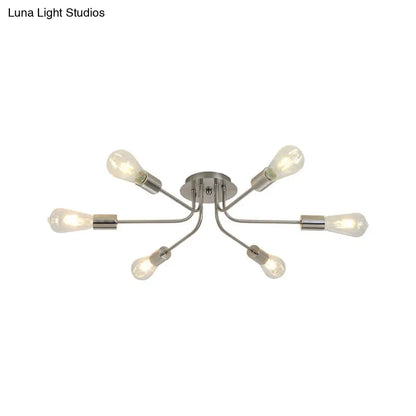 DecorBites™ Branch Semi-Mount Industrial Ceiling Light with 6 Exposed Bulbs in Brass/Nickel Finish