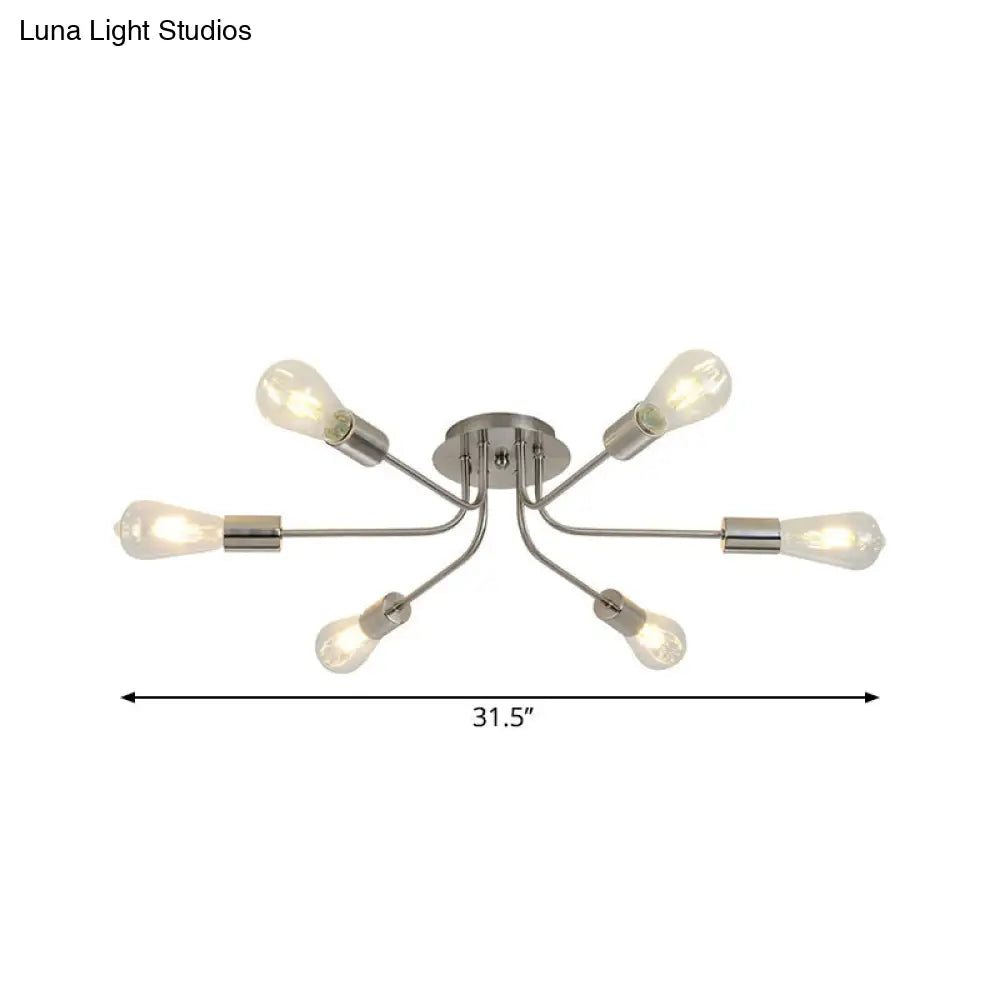 DecorBites™ Branch Semi-Mount Industrial Ceiling Light with 6 Exposed Bulbs in Brass/Nickel Finish