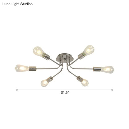 DecorBites™ Branch Semi-Mount Industrial Ceiling Light with 6 Exposed Bulbs in Brass/Nickel Finish