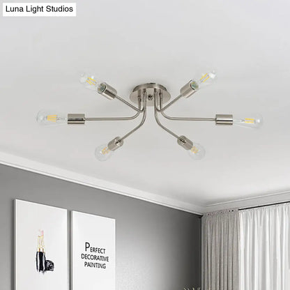 DecorBites™ Branch Semi-Mount Industrial Ceiling Light with 6 Exposed Bulbs in Brass/Nickel Finish