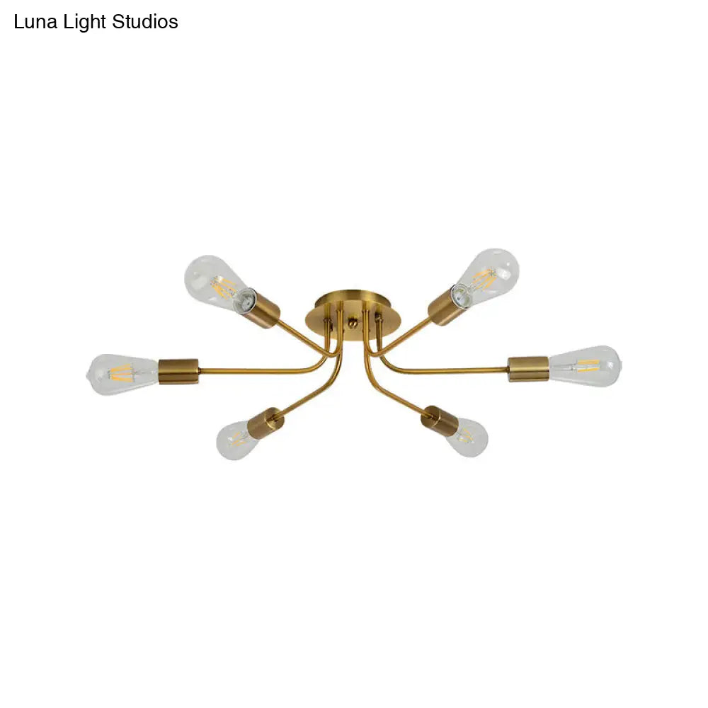 DecorBites™ Branch Semi-Mount Industrial Ceiling Light with 6 Exposed Bulbs in Brass/Nickel Finish