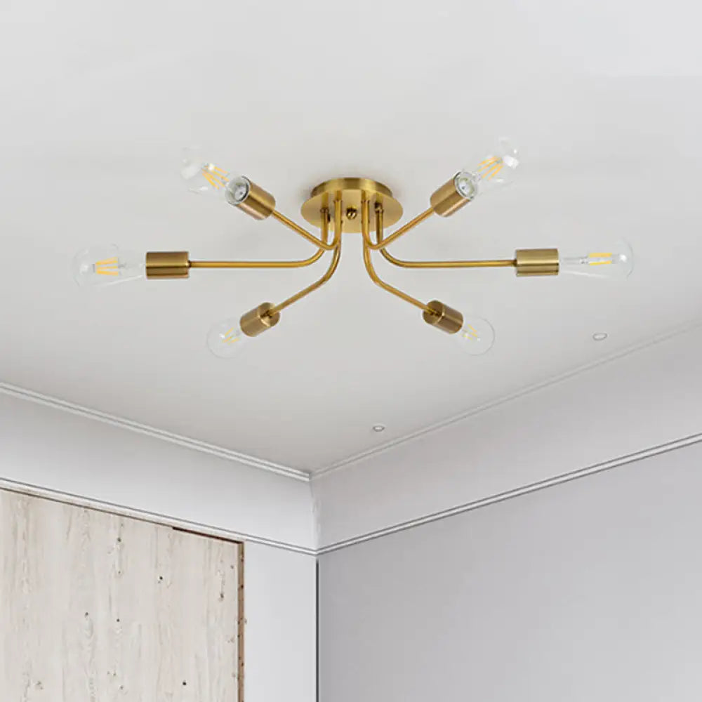 DecorBites™ Branch Semi-Mount Industrial Ceiling Light with 6 Exposed Bulbs in Brass/Nickel Finish