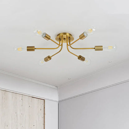 DecorBites™ Branch Semi-Mount Industrial Ceiling Light with 6 Exposed Bulbs in Brass/Nickel Finish