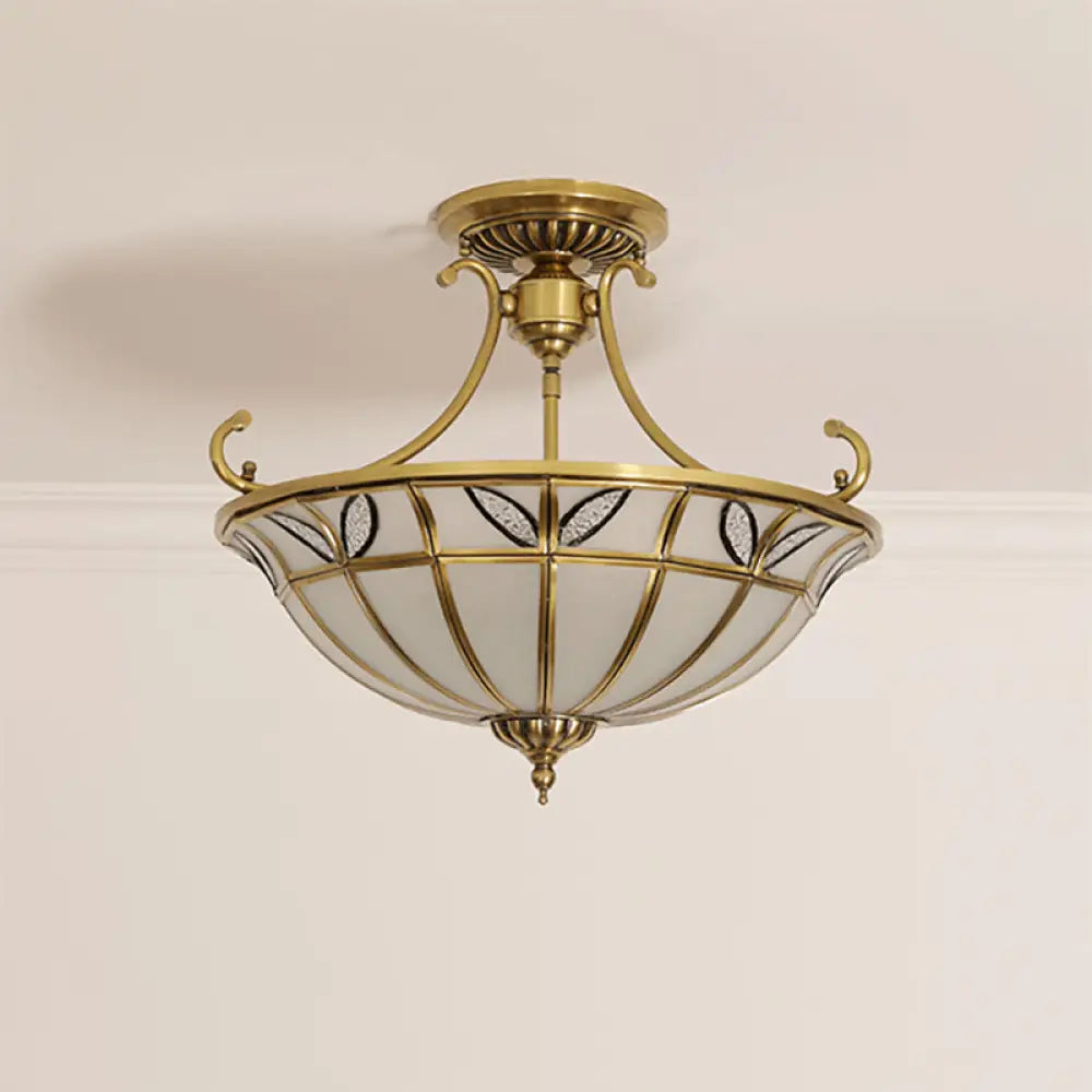 DecorBites™ Brass 3-Head Colonial Semi Flush Light with Sandblasted Glass Dome - Porch Ceiling Fixture