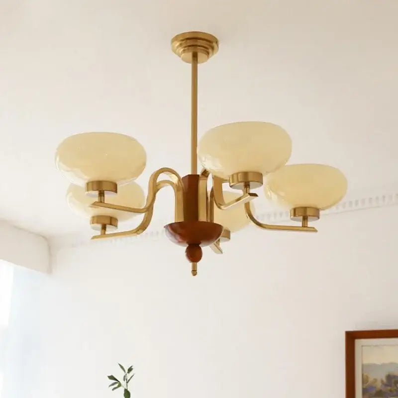 Brass and cream glass pendant chandelier with four frosted shades vintage style for dining room decorbites cream glass