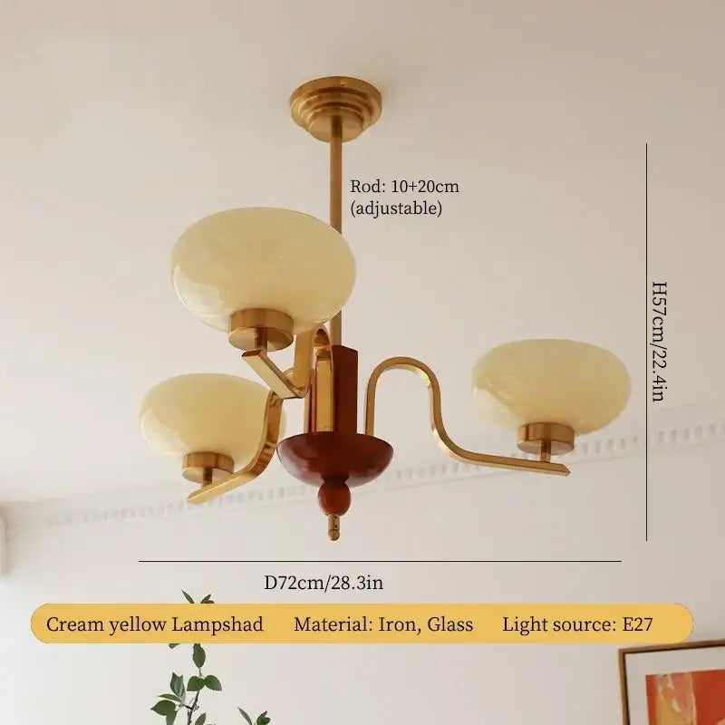 Brass and cream glass pendant chandelier with cream yellow decorbites cream glass lampshades for dining room decor