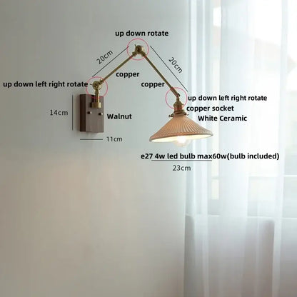 Adjustable copper wall light with white ceramic shade for bedroom decorbites ceramic led wall lighting