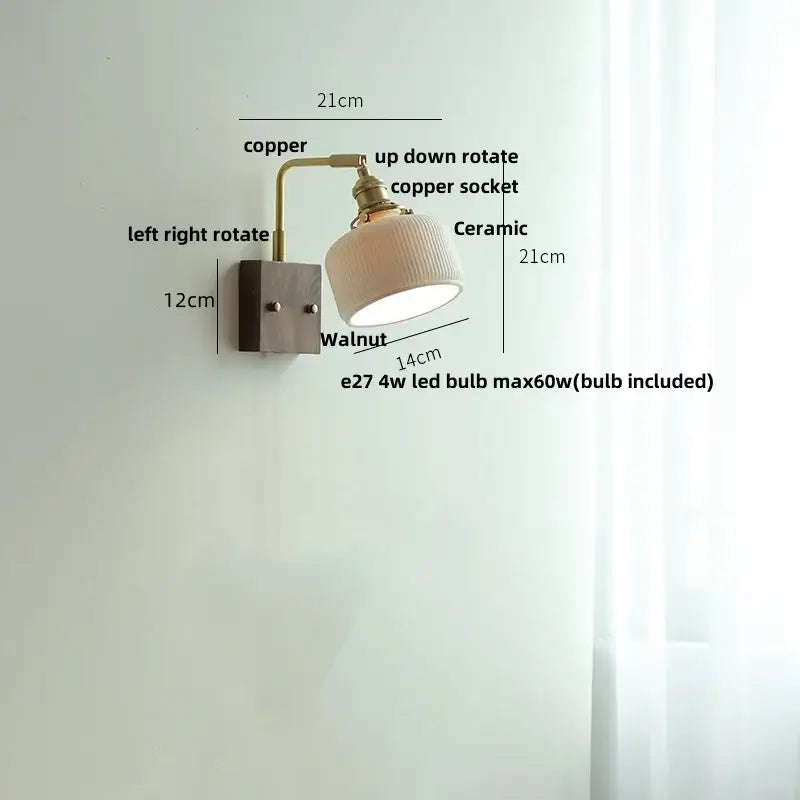 Brass and walnut ceramic led wall light featuring a copper and walnut sconce with ribbed ceramic led wall shade decorbites ceramic led