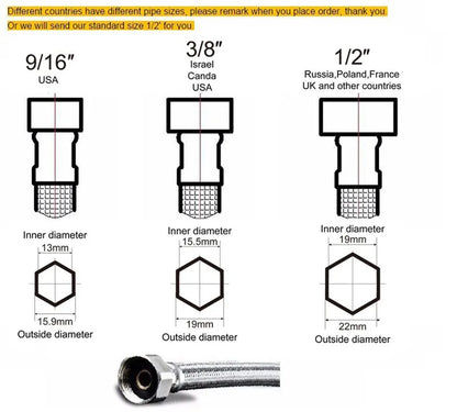 Metallic flexible hose with hexagonal threaded end fitting for brass antique bathroom sink faucet connection