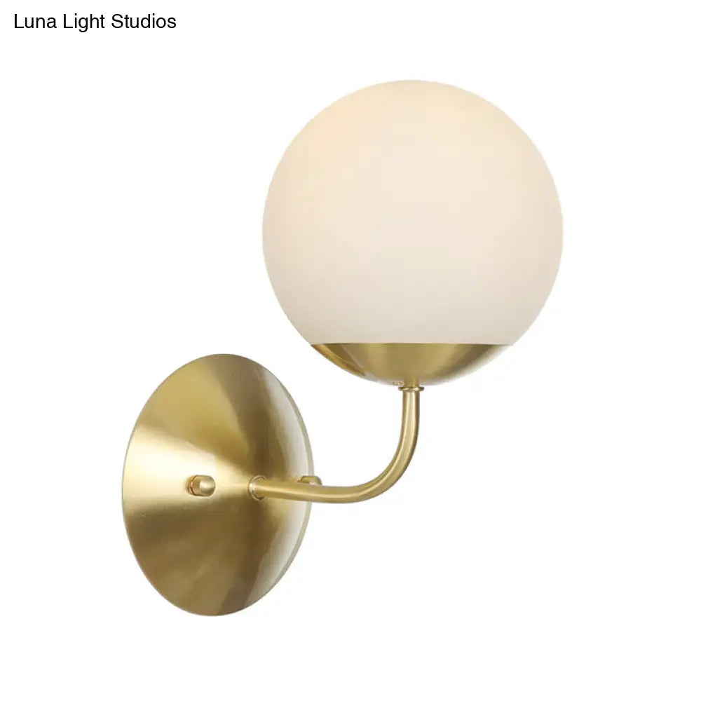 Brass Antique Wall Lamp Fixture with Frosted White Glass Tulip Shade - 1-Light Wall Mount Light