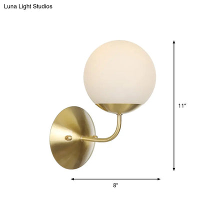 Brass Antique Wall Lamp Fixture with Frosted White Glass Tulip Shade - 1-Light Wall Mount Light