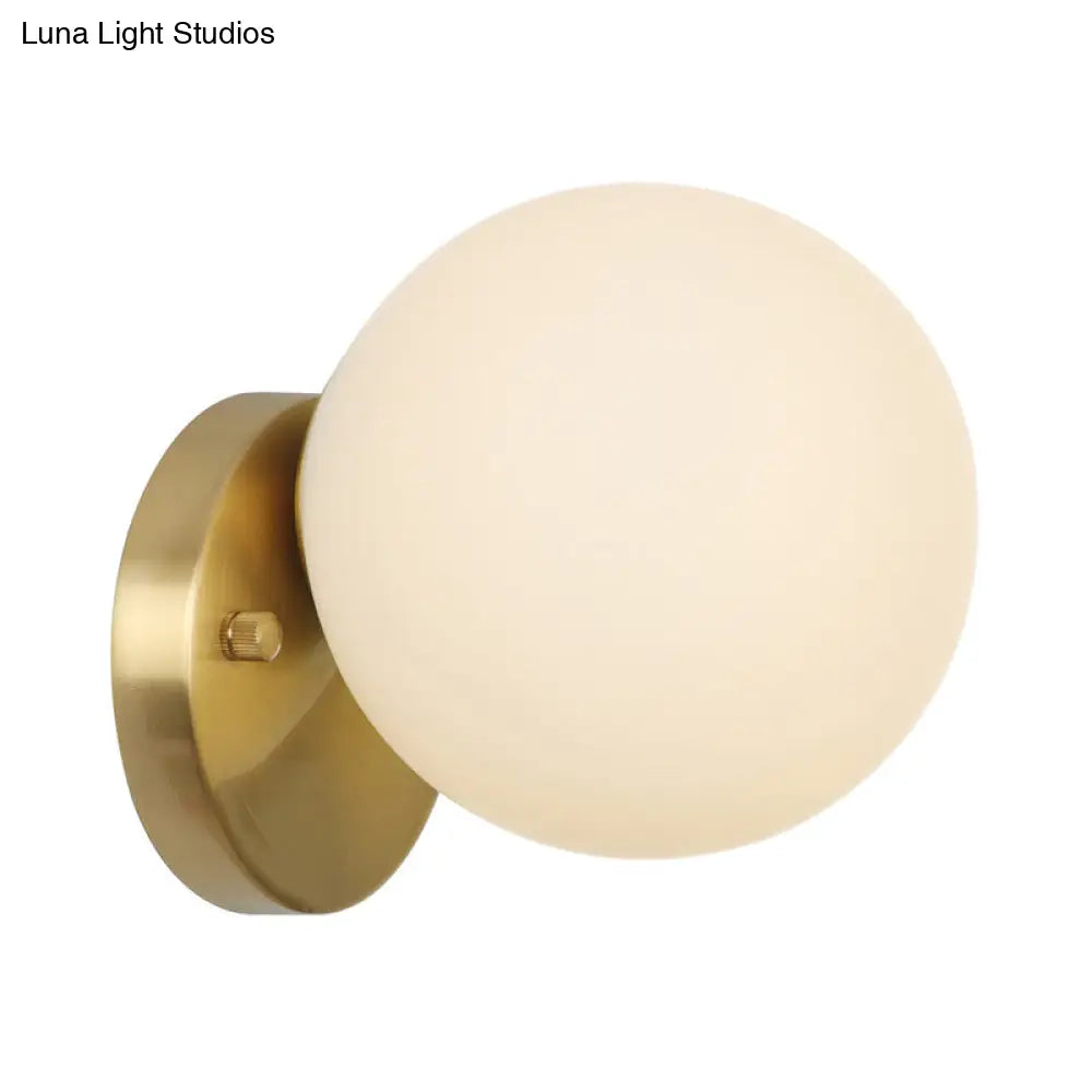 Brass Antique Wall Lamp Fixture with Frosted White Glass Tulip Shade - 1-Light Wall Mount Light