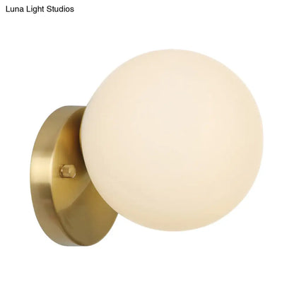Brass Antique Wall Lamp Fixture with Frosted White Glass Tulip Shade - 1-Light Wall Mount Light