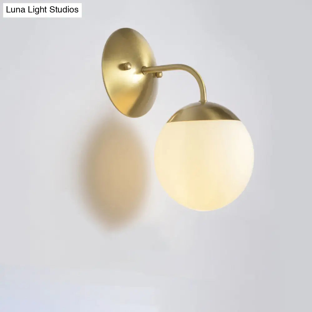 Brass Antique Wall Lamp Fixture with Frosted White Glass Tulip Shade - 1-Light Wall Mount Light