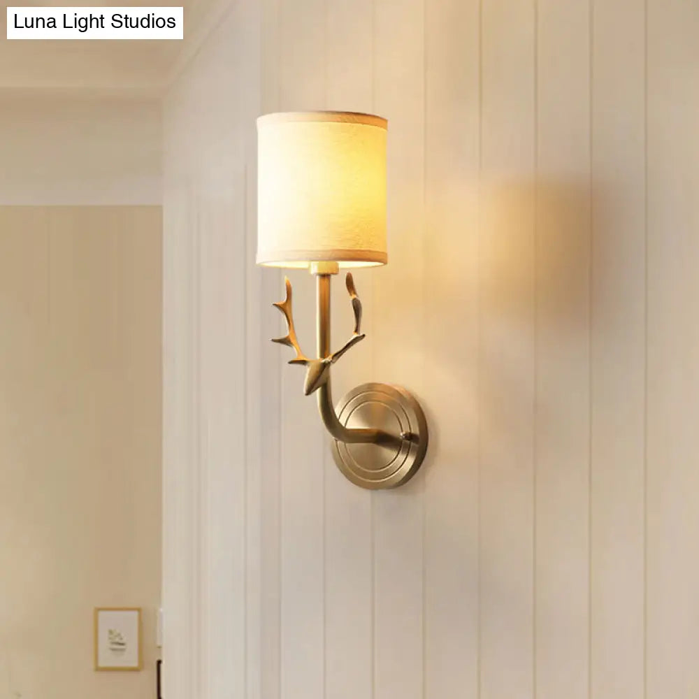 Brass Antique Wall Lamp Fixture with Frosted White Glass Tulip Shade - 1-Light Wall Mount Light