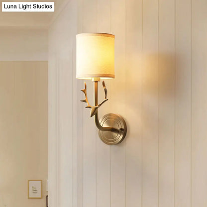 Brass Antique Wall Lamp Fixture with Frosted White Glass Tulip Shade - 1-Light Wall Mount Light