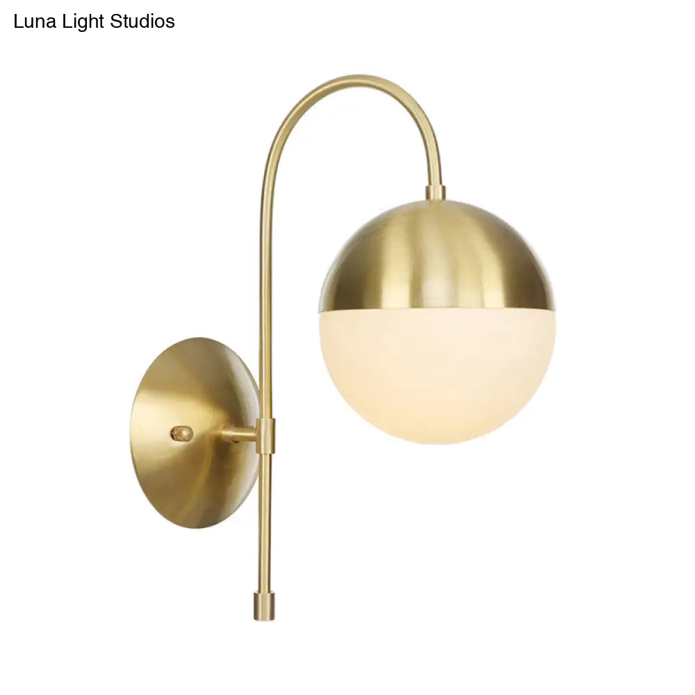 Brass Antique Wall Lamp Fixture with Frosted White Glass Tulip Shade - 1-Light Wall Mount Light