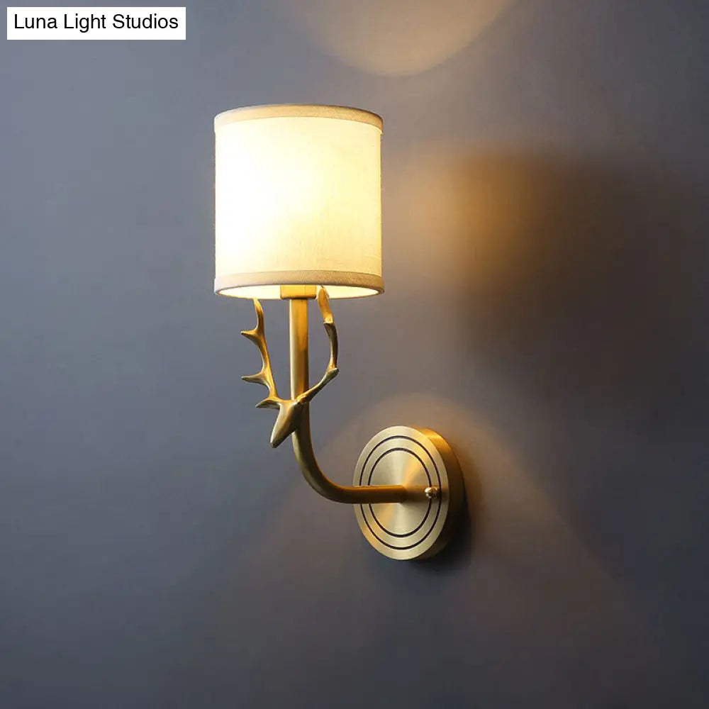 Brass Antique Wall Lamp Fixture with Frosted White Glass Tulip Shade - 1-Light Wall Mount Light