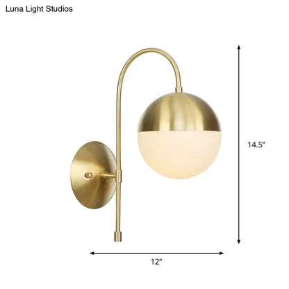 Brass Antique Wall Lamp Fixture with Frosted White Glass Tulip Shade - 1-Light Wall Mount Light