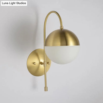 Brass Antique Wall Lamp Fixture with Frosted White Glass Tulip Shade - 1-Light Wall Mount Light