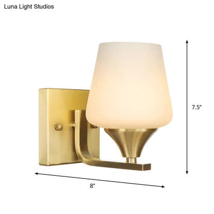Brass Antique Wall Lamp Fixture with Frosted White Glass Tulip Shade - 1-Light Wall Mount Light